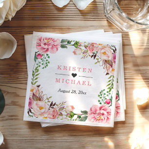 Guardanapo De Papel Casamento Floral Chic Cor-de-Cobra Rosa-Escamosa