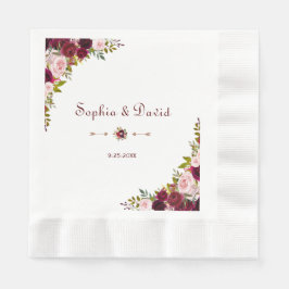 Guardanapo De Papel Casamento Floral Chic Elegant Burgundy Marsala