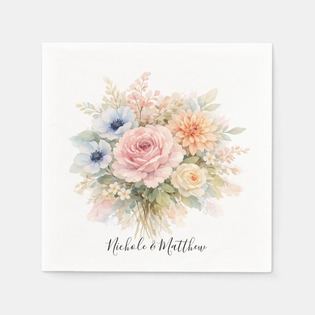 Guardanapo De Papel Casamento Floral com Aquarela Suave (Frente)