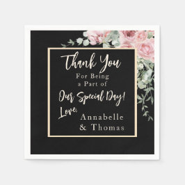 Guardanapo De Papel Casamento Floral Cor-de-Água Negra Rosa