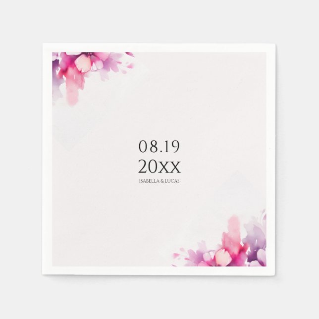 Guardanapo De Papel Casamento Floral Cor-de-Água Rosa (Frente)