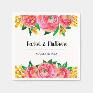 Guardanapo De Papel Casamento Floral Cor de Água Rosa e Amarela