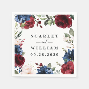 Guardanapo De Papel Casamento Floral Cor-de-marinho Azul e Borgonha Ro