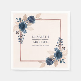 Guardanapo De Papel Casamento Floral Cor-de-Rosa Azul, Dourada Marinho