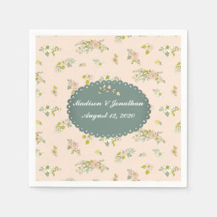Guardanapo De Papel Casamento Floral Cor-de-rosa-Blush do Script Vinta