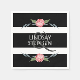 Guardanapo De Papel Casamento Floral Cor-de-Rosa Elegante com Stripe B