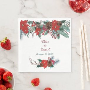 Guardanapo De Papel Casamento floral da beira vermelha da poinsétia
