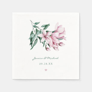 Guardanapo De Papel Casamento floral da magnólia cor-de-rosa elegante