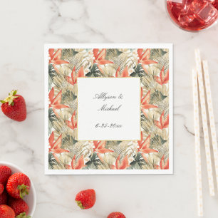 Guardanapo De Papel Casamento Floral de Anturio Laranja Tropical