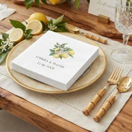 Guardanapo De Papel Casamento Floral de Aquarela de Limão Mediterrâneo