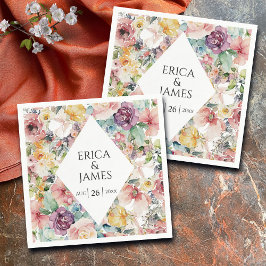 Guardanapo De Papel Casamento Floral de Aquarela Elegante