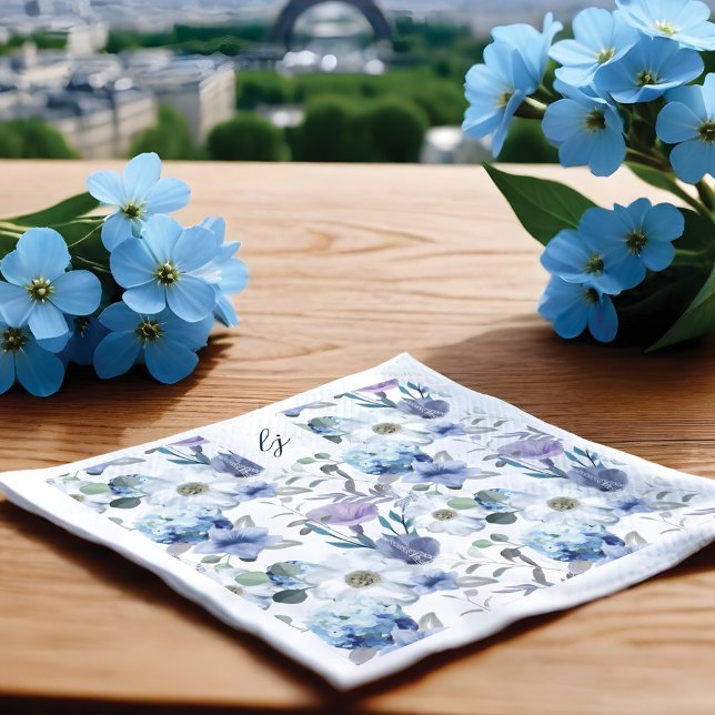 Guardanapo De Papel Casamento Floral de Azul e Lavanda Francês (French Blue & Lavender Watercolor Floral Wedding Napkins)