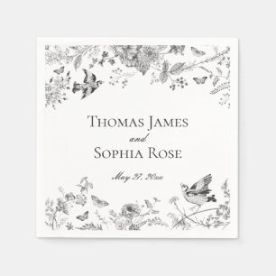 Guardanapo De Papel Casamento Floral de Black Toile De Jouy Vintage