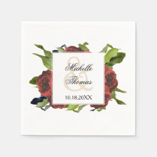 Guardanapo De Papel Casamento Floral de Buquê rosa vermelha