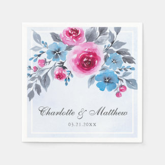 Guardanapo De Papel Casamento Floral De Cor De Água, Cor De Rosa E Azu