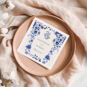 Guardanapo De Papel Casamento Floral de Deep Blue Chinoiserie Vintage