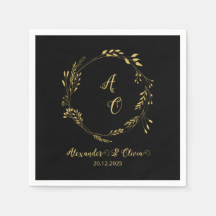 Guardanapo De Papel Casamento Floral De Dourado Luxo E Preto Napkins