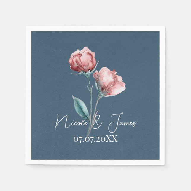 Guardanapo De Papel Casamento Floral de Dusty Cinza Azul Moderna de Aq (Frente)