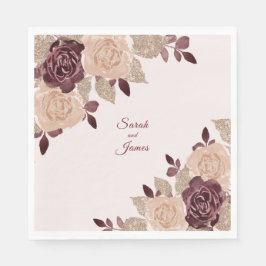 Guardanapo De Papel Casamento Floral de Elegante Burgundy Rosa Glitter