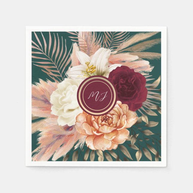 Guardanapo De Papel Casamento Floral de Emerald Green (Frente)