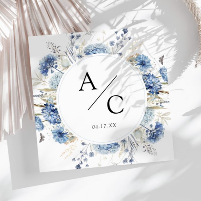 Guardanapo De Papel Casamento Floral de Flores Aquáticas Azuis Elegant (Criador carregado)