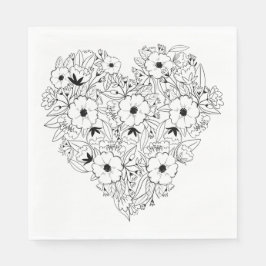 Guardanapo De Papel Casamento Floral de Flores do Coração Preto e Amar