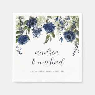 Guardanapo De Papel Casamento Floral de Flores Silvestres Azul-Marinho
