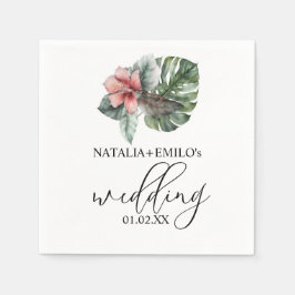 Guardanapo De Papel Casamento Floral de Folha de Monstera em Aquarela