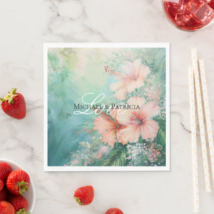 Guardanapo De Papel Casamento Floral de Hibiscus White Peach Tropical