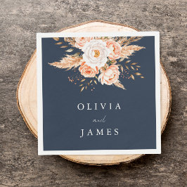 Guardanapo De Papel Casamento Floral de Marinho Azul Boho Chic