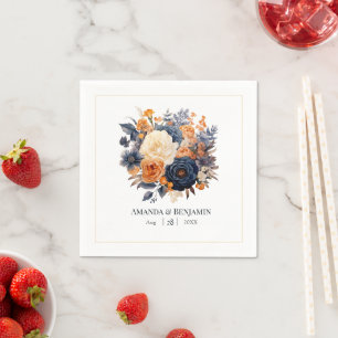 Guardanapo De Papel Casamento Floral de marinho Azul, Laranja Queimado