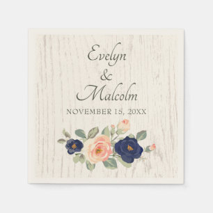 Guardanapo De Papel Casamento Floral de Marinho Russo Azul e Peach