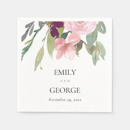 GUARDANAPO DE PAPEL CASAMENTO FLORAL DE MARSALA ROSA WATERCOLOR BLUSH