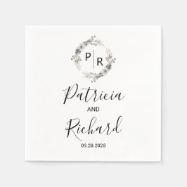 Guardanapo De Papel Casamento Floral de Monograma de Aquarela