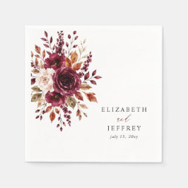 Guardanapo De Papel Casamento Floral de Outono Boho Burgundy Elegante