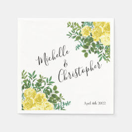 Guardanapo De Papel Casamento Floral de Pastel Amarelo-claro e Rosa