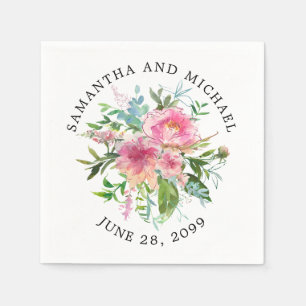 Guardanapo De Papel Casamento Floral de Peônia Rosa Personalizado