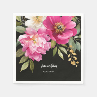 Guardanapo De Papel Casamento Floral de Peony Floral, Cor Rosa e Branc