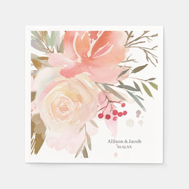 Guardanapo De Papel Casamento Floral de Pêssego Rosa Moderno Napkins (Frente)