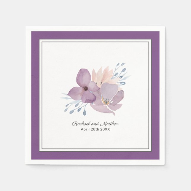 Guardanapo De Papel Casamento Floral de Purple Watercolor (Frente)