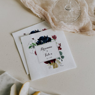 Guardanapo De Papel Casamento Floral de Queda Ilustrada de Watercolor 