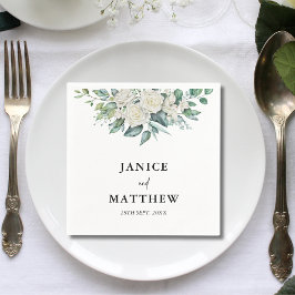 Guardanapo De Papel Casamento Floral de Rosa Verde Branco Elegante