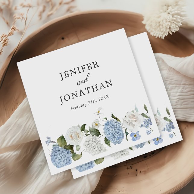 Guardanapo De Papel Casamento Floral de Rosas Brancas de Hydrangea Azu (Criador carregado)