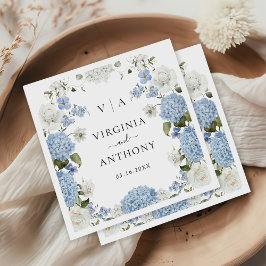 Guardanapo De Papel Casamento Floral de Rosas Brancas de Hydrangea Azu