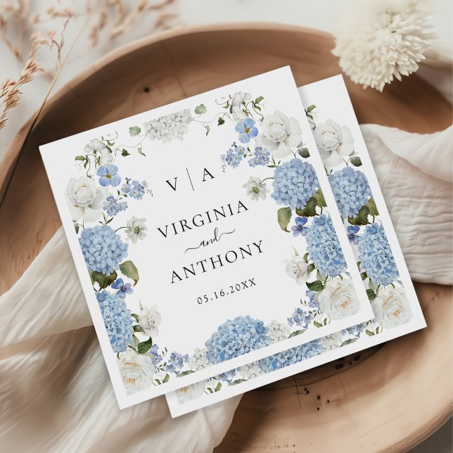 Guardanapo De Papel Casamento Floral de Rosas Brancas de Hydrangea Azu (Criador carregado)
