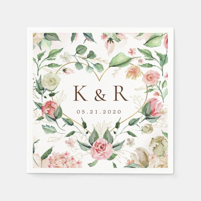 Guardanapo De Papel Casamento Floral De Sangue Elegante À Meia-Noite (Frente)