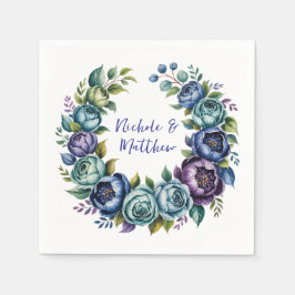 Guardanapo De Papel Casamento Floral de Turquesa Azul Elegante