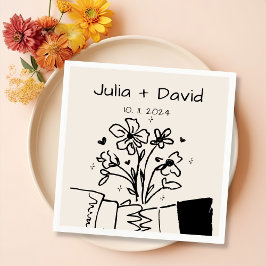 Guardanapo De Papel Casamento Floral Desenhado à Mão Caprichoso