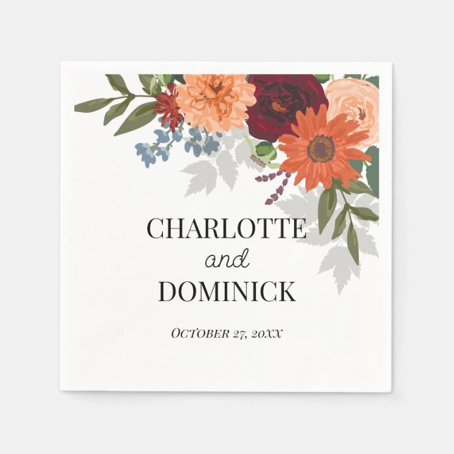 Guardanapo De Papel Casamento Floral do Jardim de Queda Burgundy (Frente)