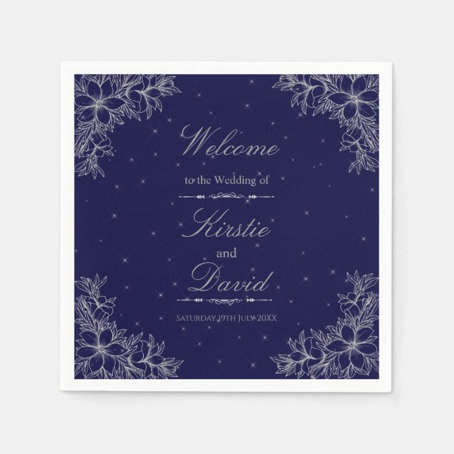 Guardanapo De Papel Casamento Floral do Ornamentado de Prata (Frente)